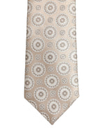 Beige Silk Medallion Circle Adjustable Tied Necktie Tie