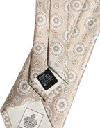 Beige Silk Medallion Circle Adjustable Tied Necktie Tie