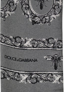 Men Gray Bee Silk Skinny Twilly Foulard Scarf