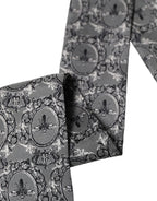 Men Gray Bee Silk Skinny Twilly Foulard Scarf