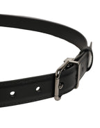 Black Leather Silver Tone Metal Buckle Belt