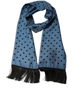 Blue Polka Dot Silk Fringed Lace Stole Scarf
