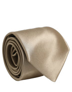 Beige Satin Silk Adjustable Tied Necktie Accessory Tie