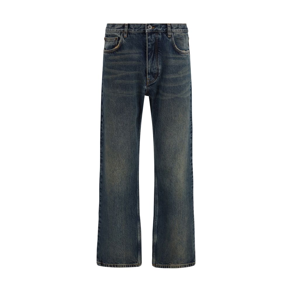 Blue Cotton Straight-Leg Jeans
