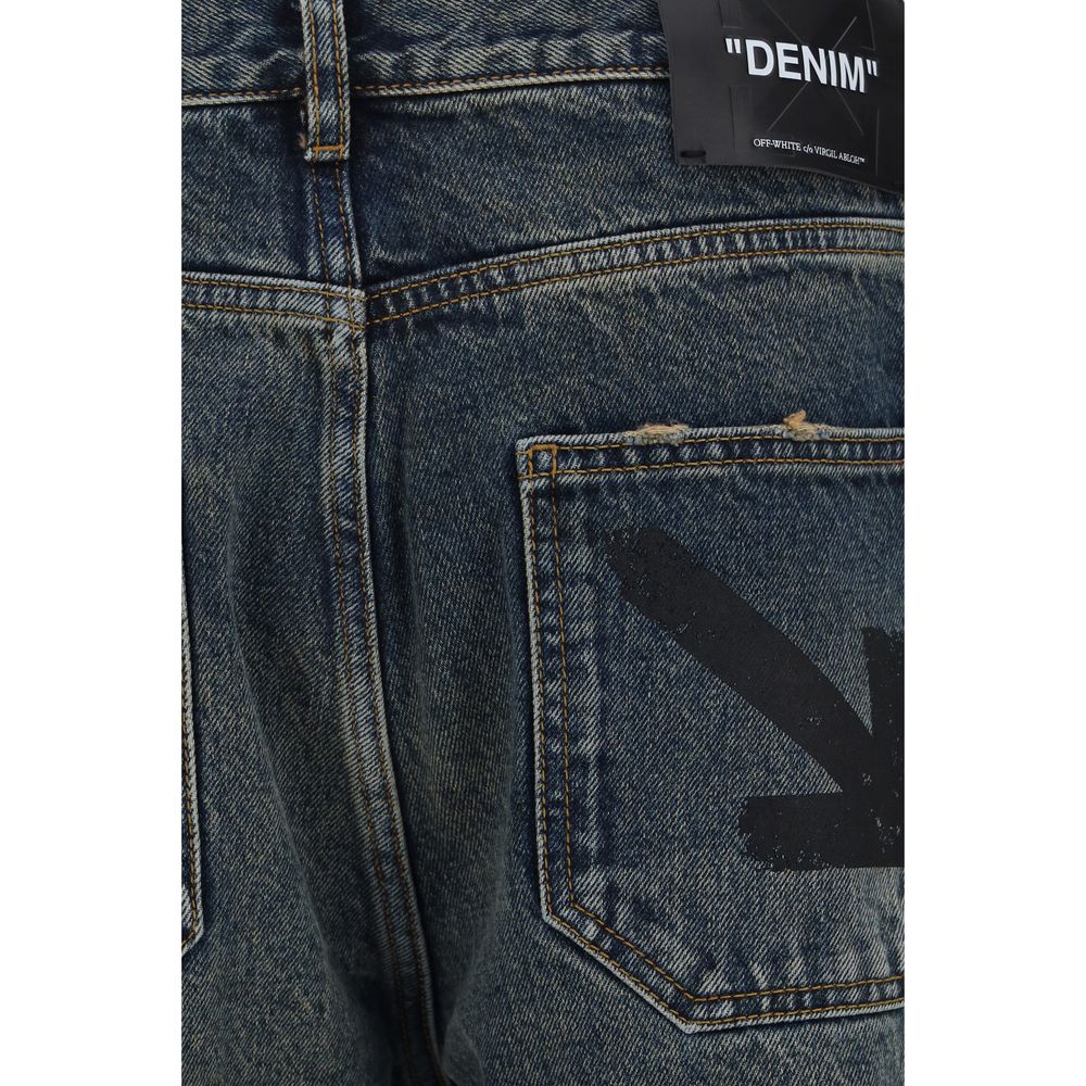 Blue Cotton Straight-Leg Jeans