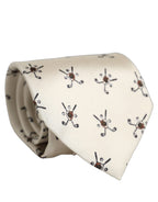 Off White Printed Silk Adjustable Necktie Accessory  Tie