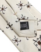 Off White Printed Silk Adjustable Necktie Accessory  Tie