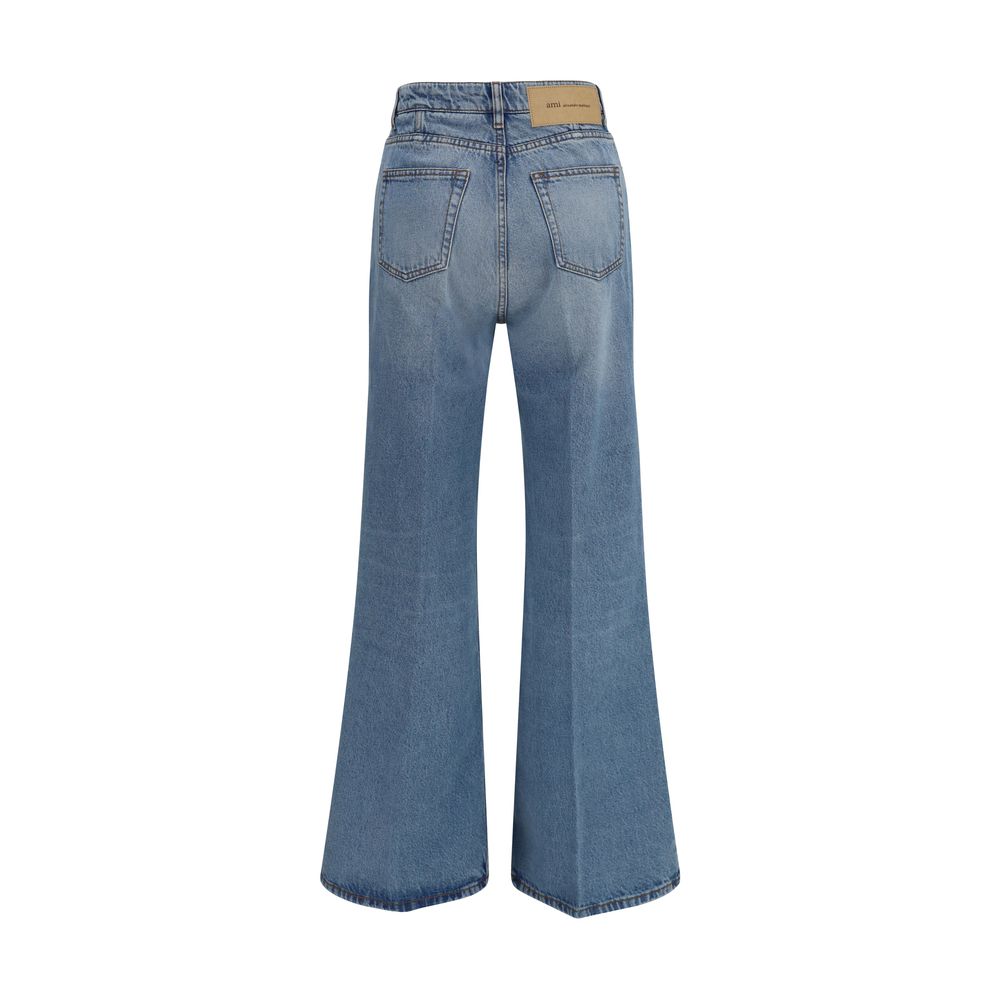 Blue Cotton Flared Jeans