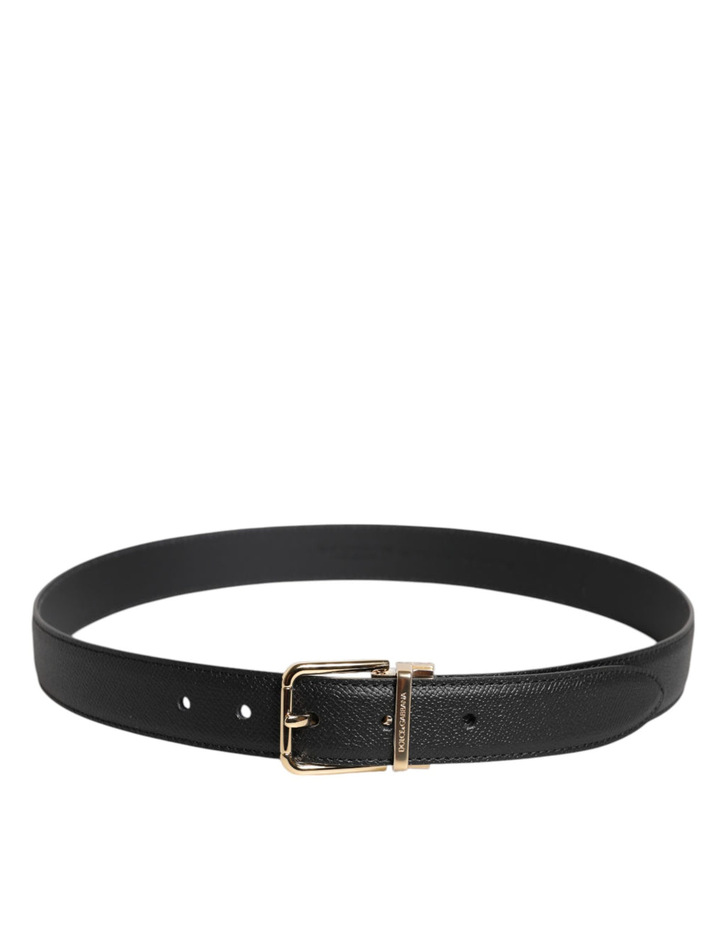 Black Grained Leather Gold Metal Buckle Belt
