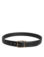 Black Grained Leather Gold Metal Buckle Belt