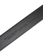 Black Grained Leather Gold Metal Buckle Belt