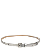 Metallic Silver Leather Square Buckle Belt