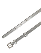 Metallic Silver Leather Square Buckle Belt