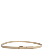 Beige Leather Double Wrap Gold Buckle Belt