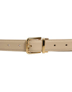 Beige Leather Double Wrap Gold Buckle Belt