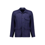 Navy Blue Linen Full-Length Jacket