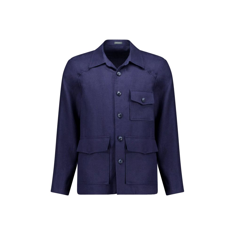 Navy Blue Linen Full-Length Jacket