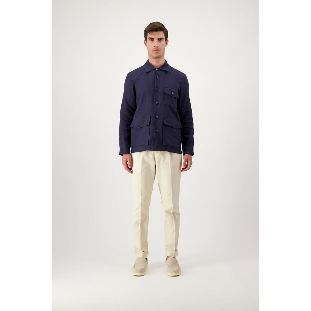Navy Blue Linen Full-Length Jacket