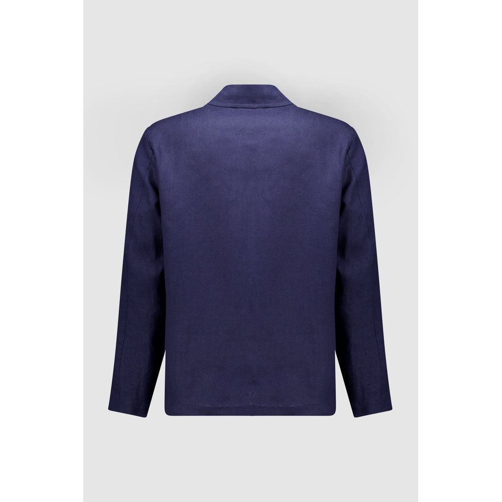 Navy Blue Linen Full-Length Jacket