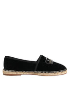 Black Embellished Crown Flat Espadrilles Shoes