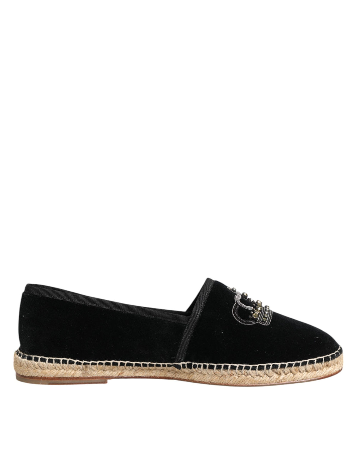 Black Embellished Crown Flat Espadrilles Shoes