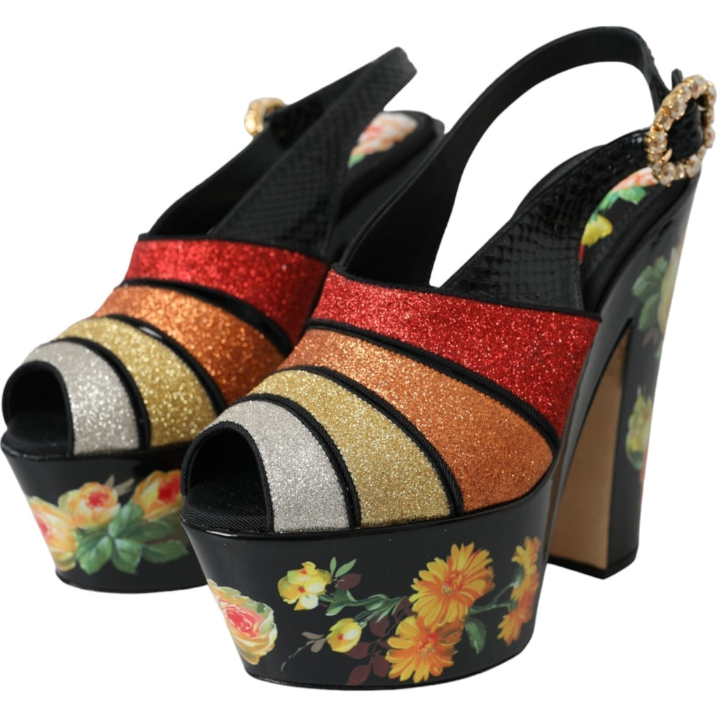 Multicolor Floral Crystal Platform Sandals Shoes