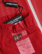 Red Acetate Sheer Elbow Length Mitten Gloves
