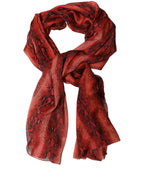 Red Black Printed Silk Sheer Foulard Scarf