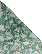 Green Silk Floral Print Square Foulard Scarf