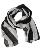 Black White Stripe Silk Shawl Stole Scarf