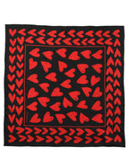 Black Red Silk Hearts Square Foulard Scarf