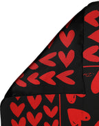 Black Red Silk Hearts Square Foulard Scarf