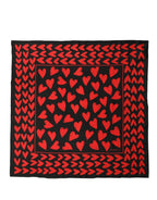 Black Red Silk Hearts Square Foulard Scarf