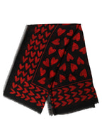 Black Red Cashmere Hearts Print Stole Scarf