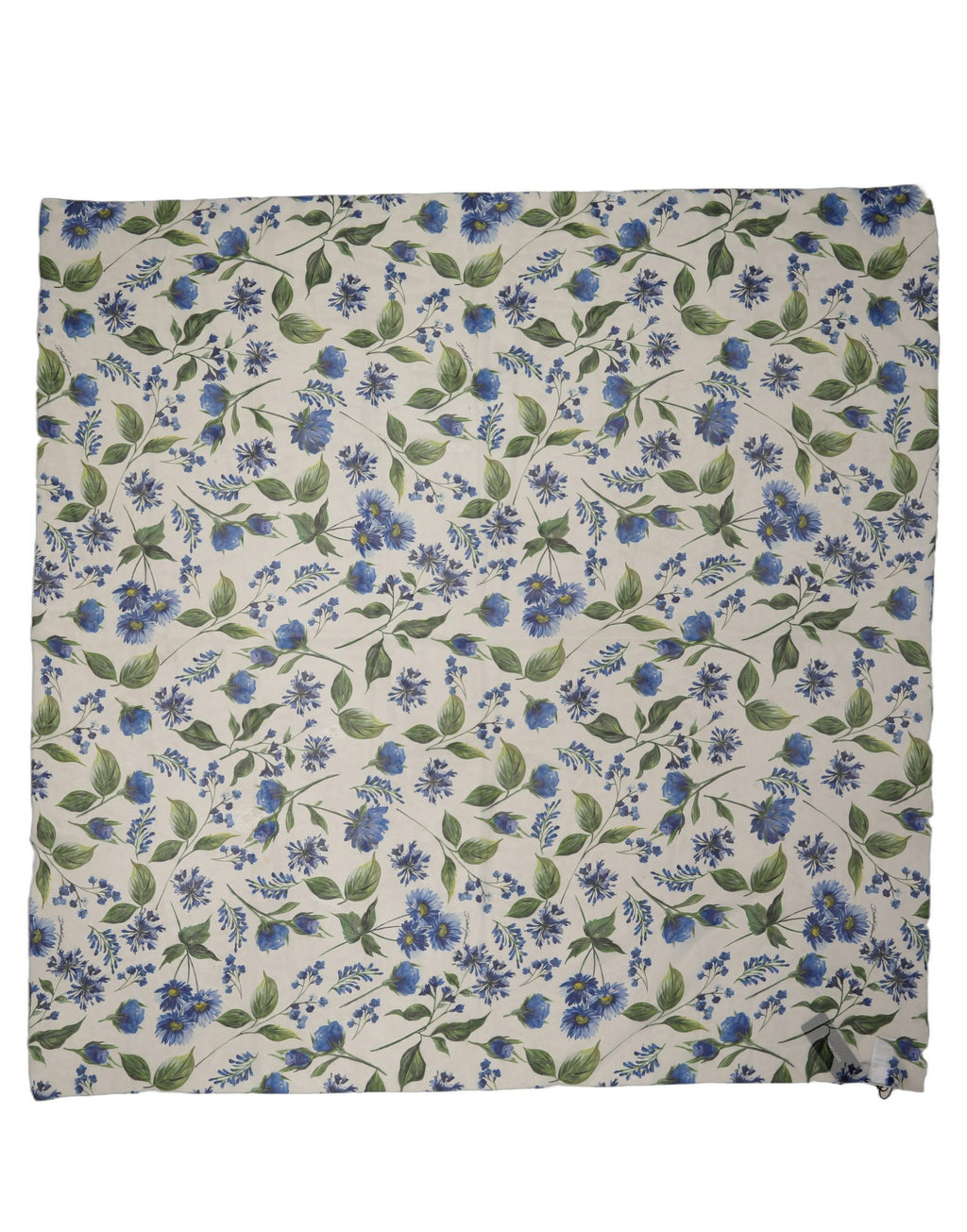White Blue Floral Square Foulard Scarf