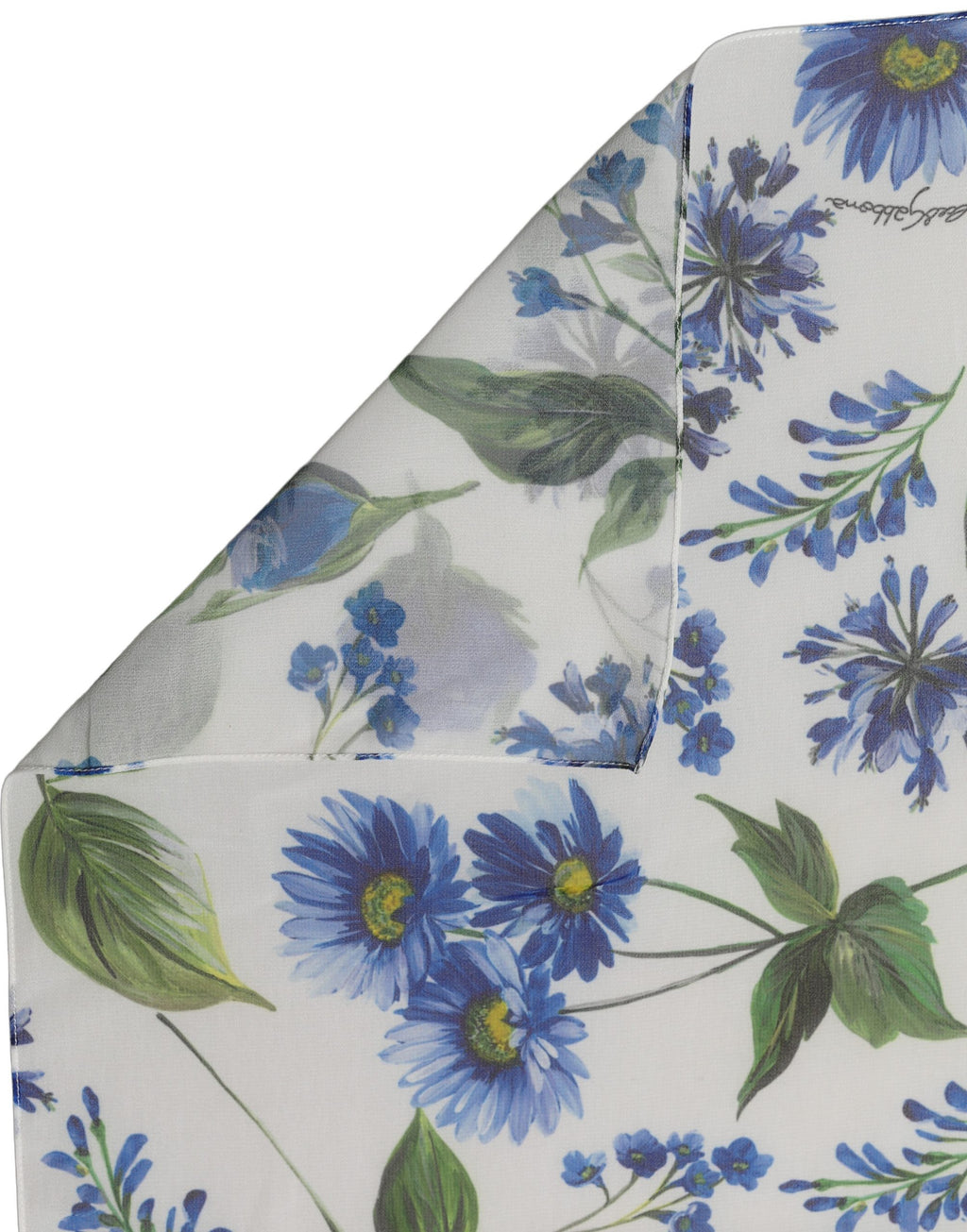 White Blue Floral Square Foulard Scarf