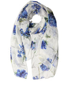 White Silk Floral Chiffon Long Stole Scarf