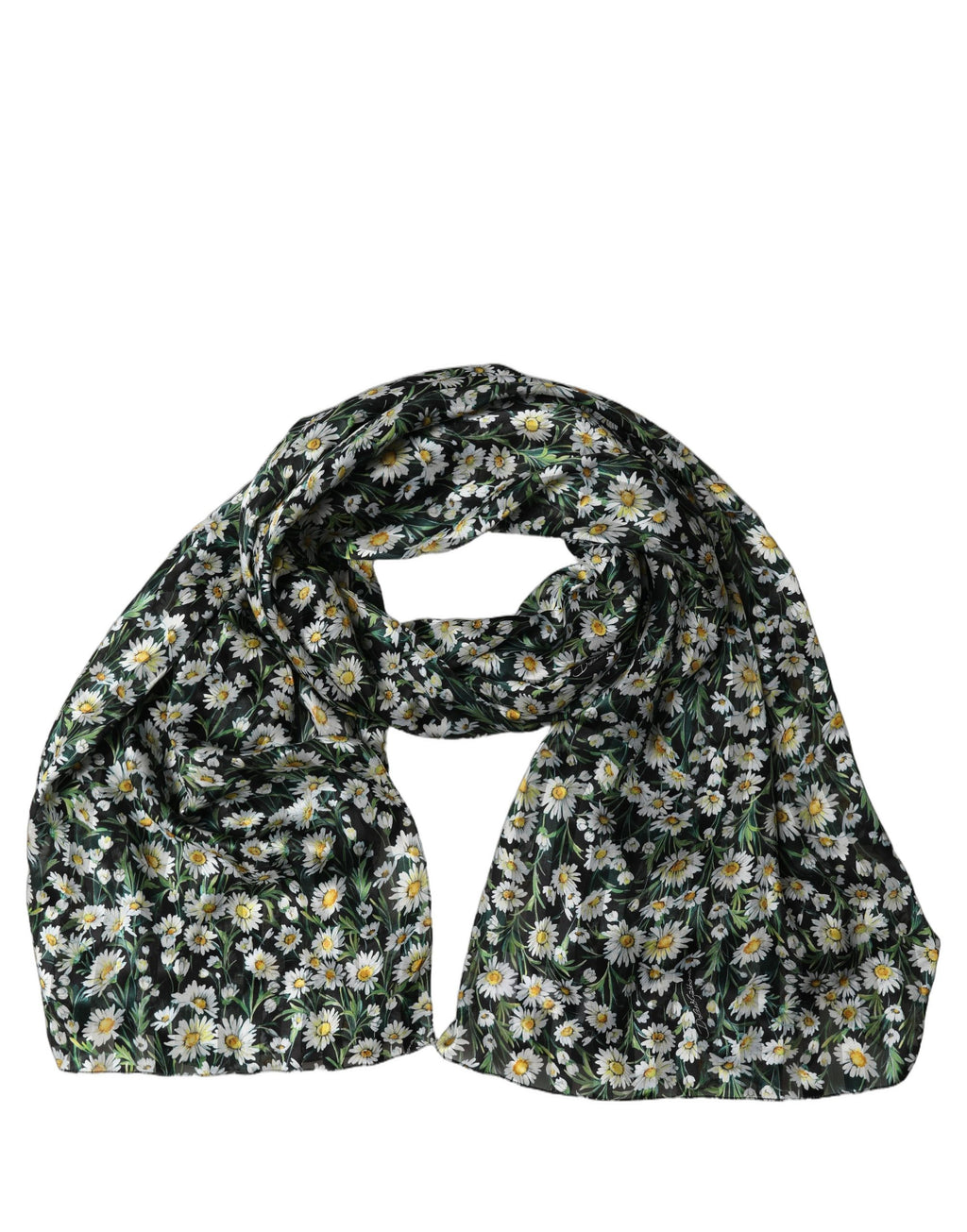 Black Silk Daisy Chiffon Long Stole Scarf
