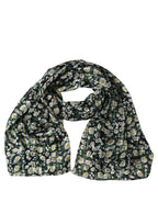 Black Silk Daisy Chiffon Long Stole Scarf