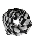 White Black Checkered Silk Foulard Scarf