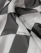White Black Checkered Silk Foulard Scarf