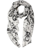 White Graffiti Logo Silk Shawl Stole Scarf