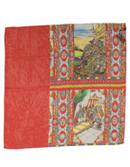 Red Silk Historical Print Foulard Scarf