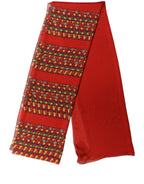 Red Silk Geometric Print Shawl Stole Scarf