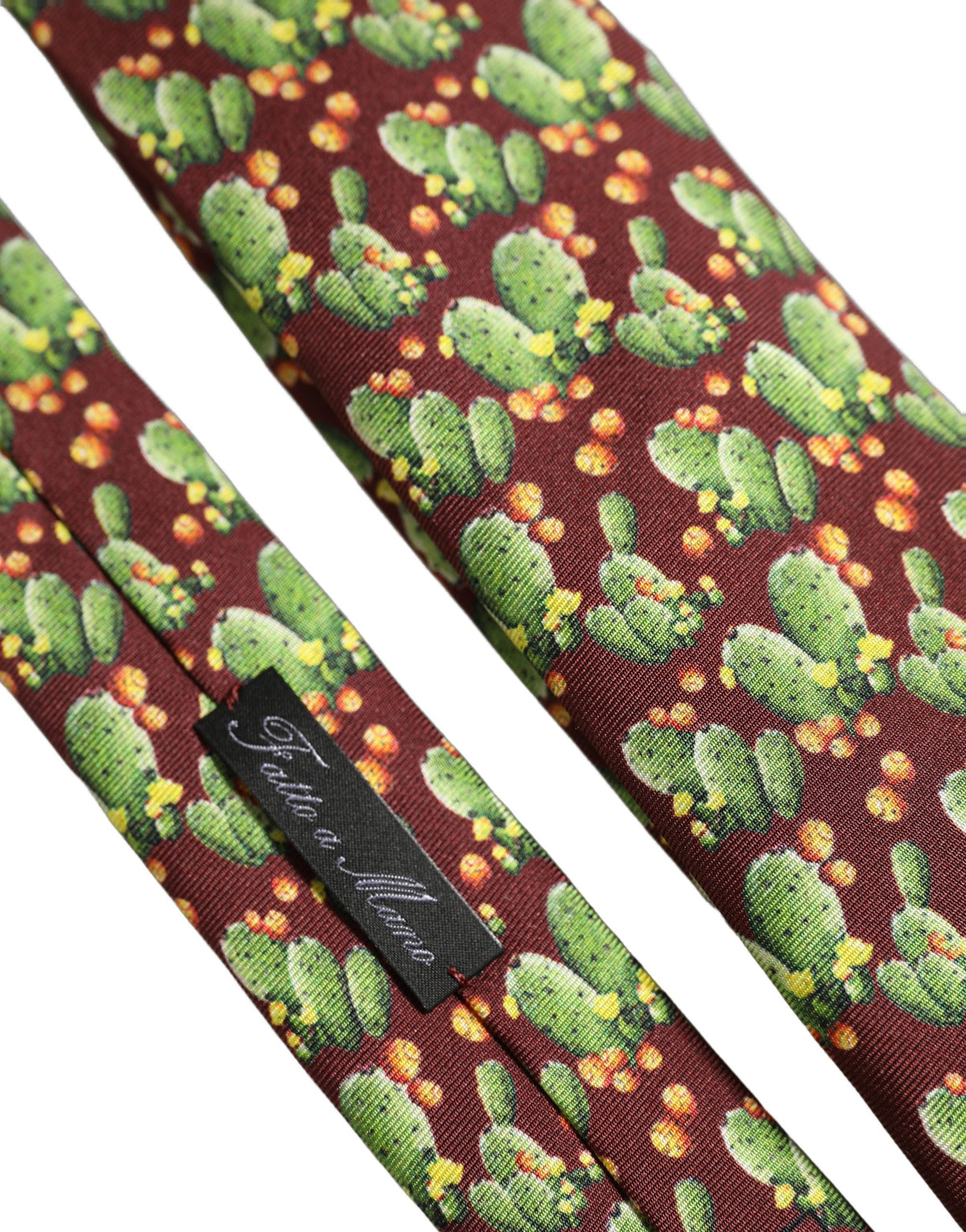 Maroon Silk Cactus Floral Adjustable Tied Men Necktie Tie