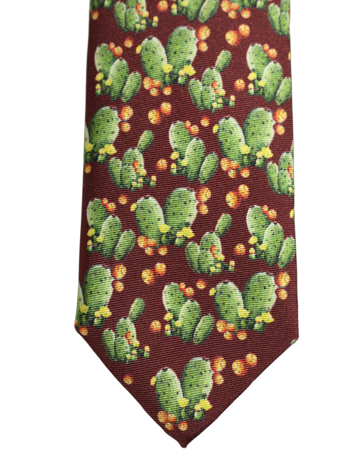 Maroon Silk Cactus Floral Adjustable Tied Men Necktie Tie