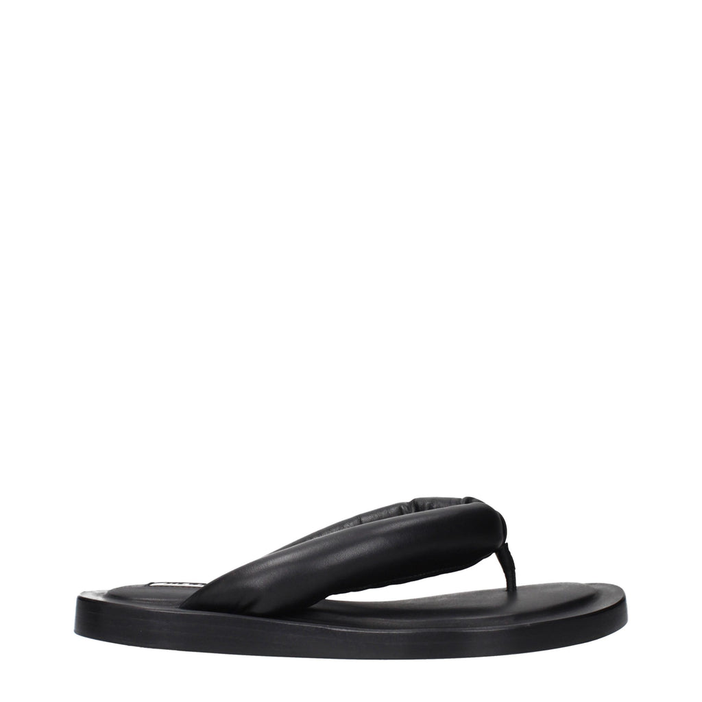 Black Leather Flip-Flop Sandals