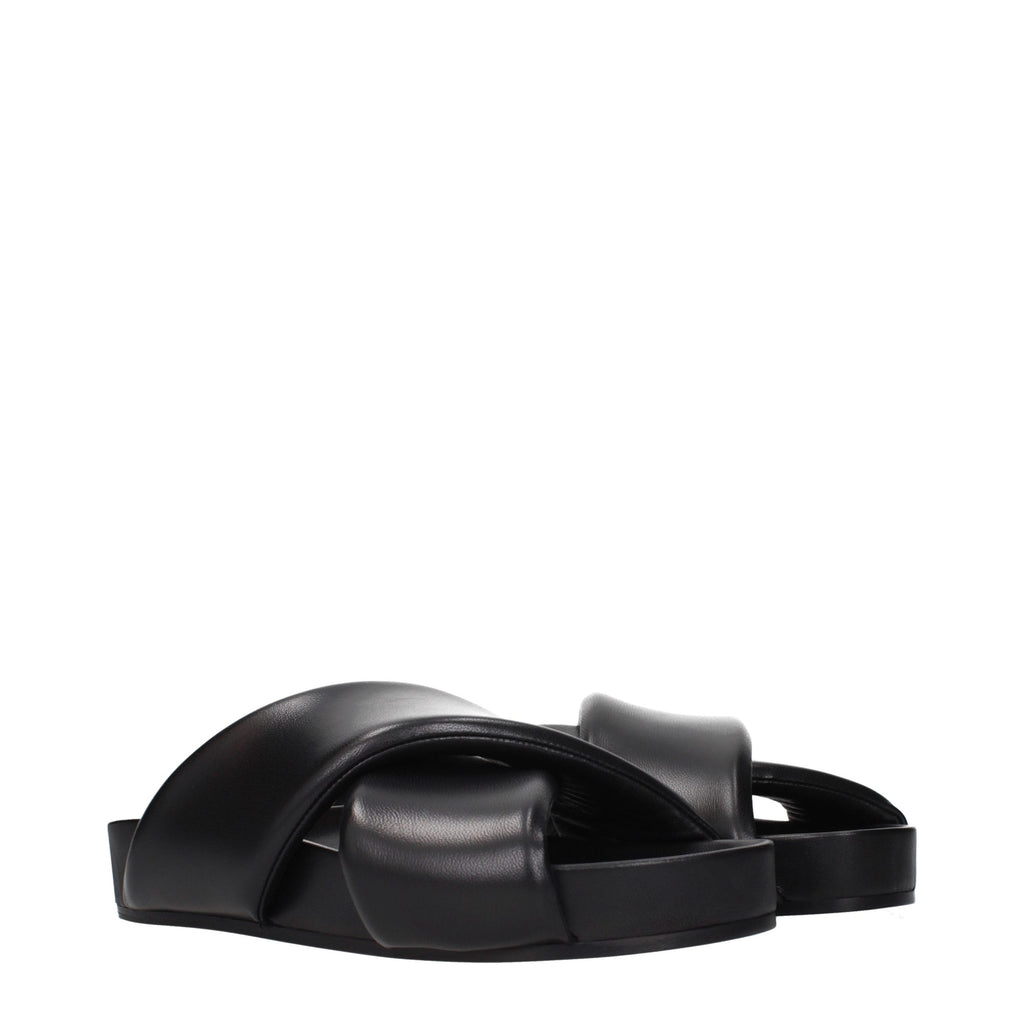 Black Leather Slippers