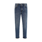Blue Cotton Straight-Leg Jeans