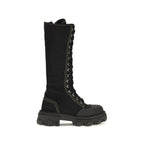 Black Cotton Lace-Up Boots